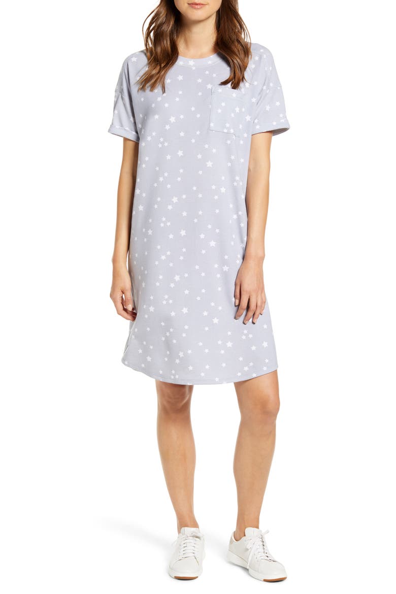 Short Sleeve Sweatshirt Dress, Main, color, GREY STARS PRINT