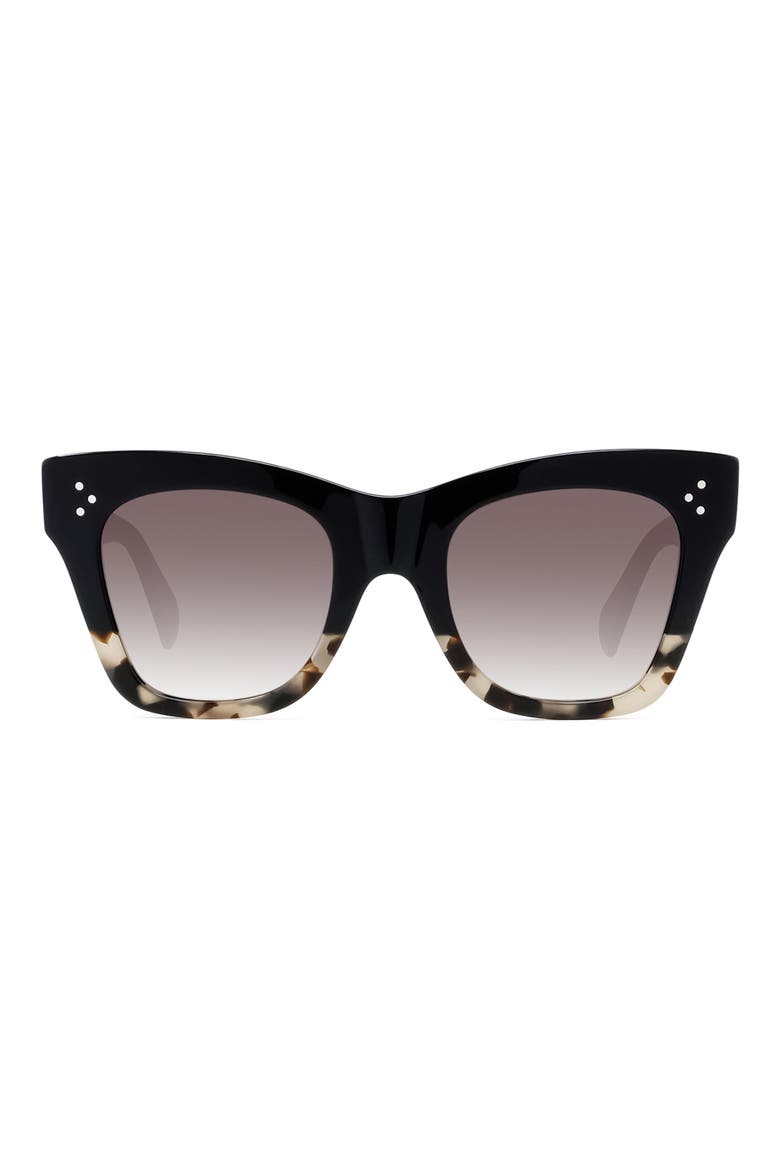 50mm Gradient Bold 3 Dot Cat Eye Sunglasses, Main, color, BLACK/ GREY HAVANA/ BROWN