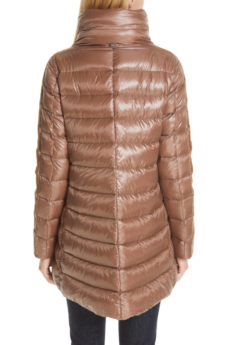 High/Low Quilted Down Puffer Coat with Removable Hooded Inset, Alternate, color, MINK
