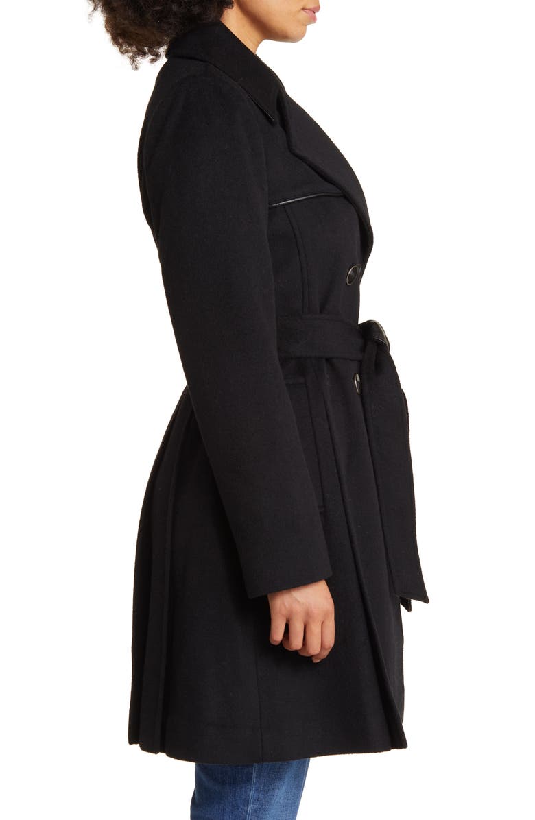 Via Spiga Belted Faux Leather Trim Wool Blend Coat, Alternate, color,