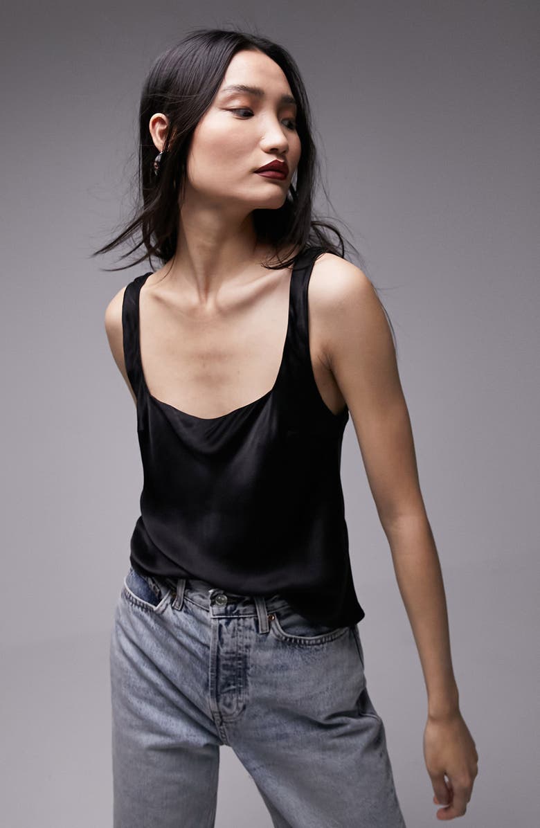 Topshop Square Neck Satin Camisole, Main, color, 