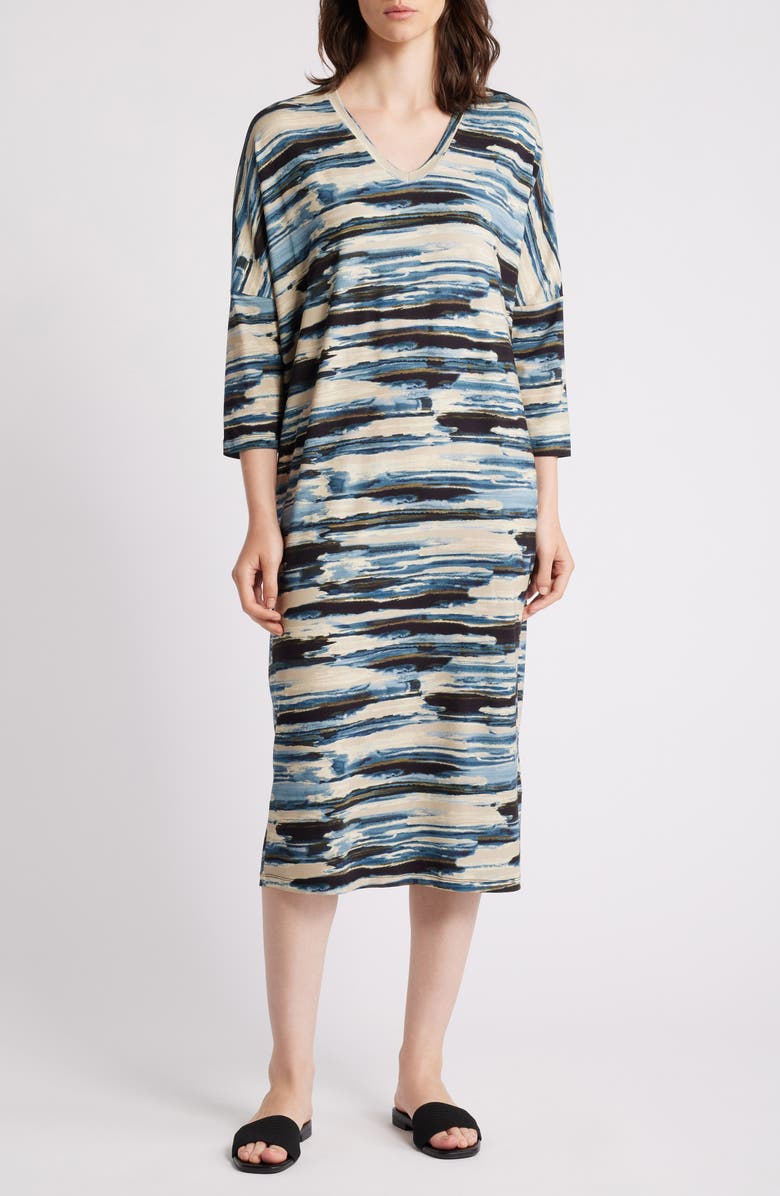 Masai Copenhagen Nyrini Abstract Print V-Neck Midi Dress, Main, color, 