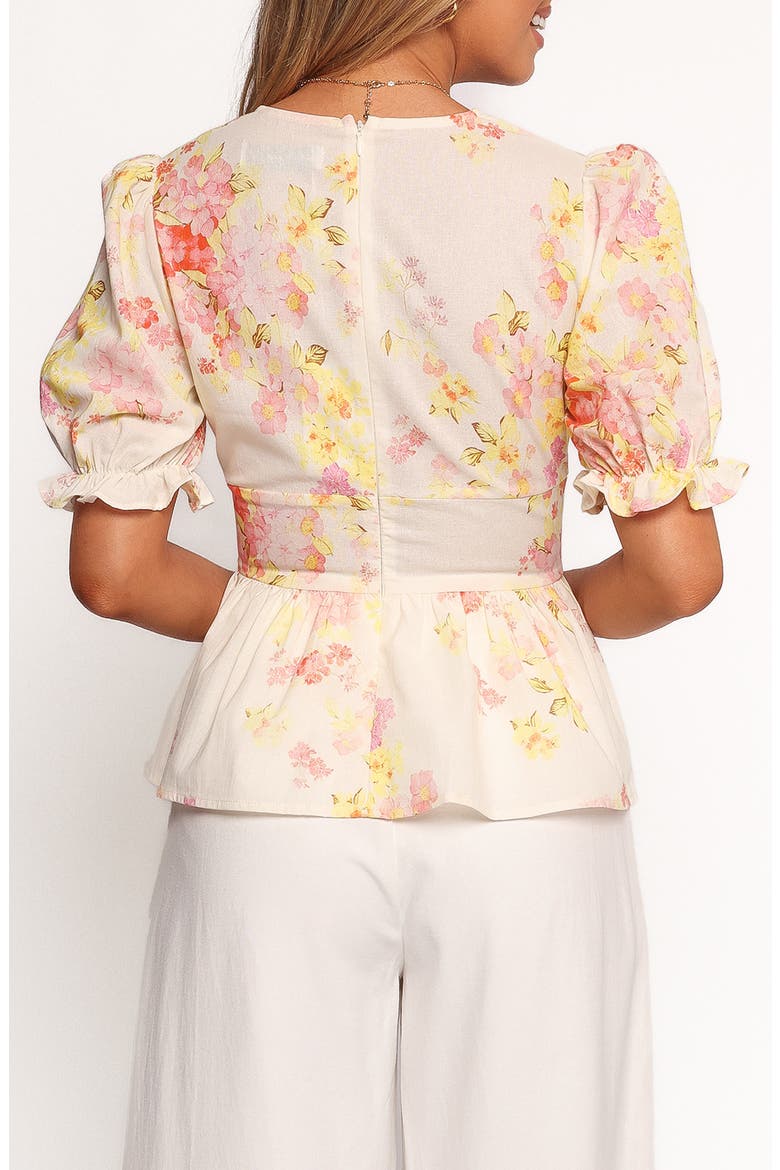 Duchess Ruffle Hem Puff Sleeve Top, Alternate, color, PINK FLORAL