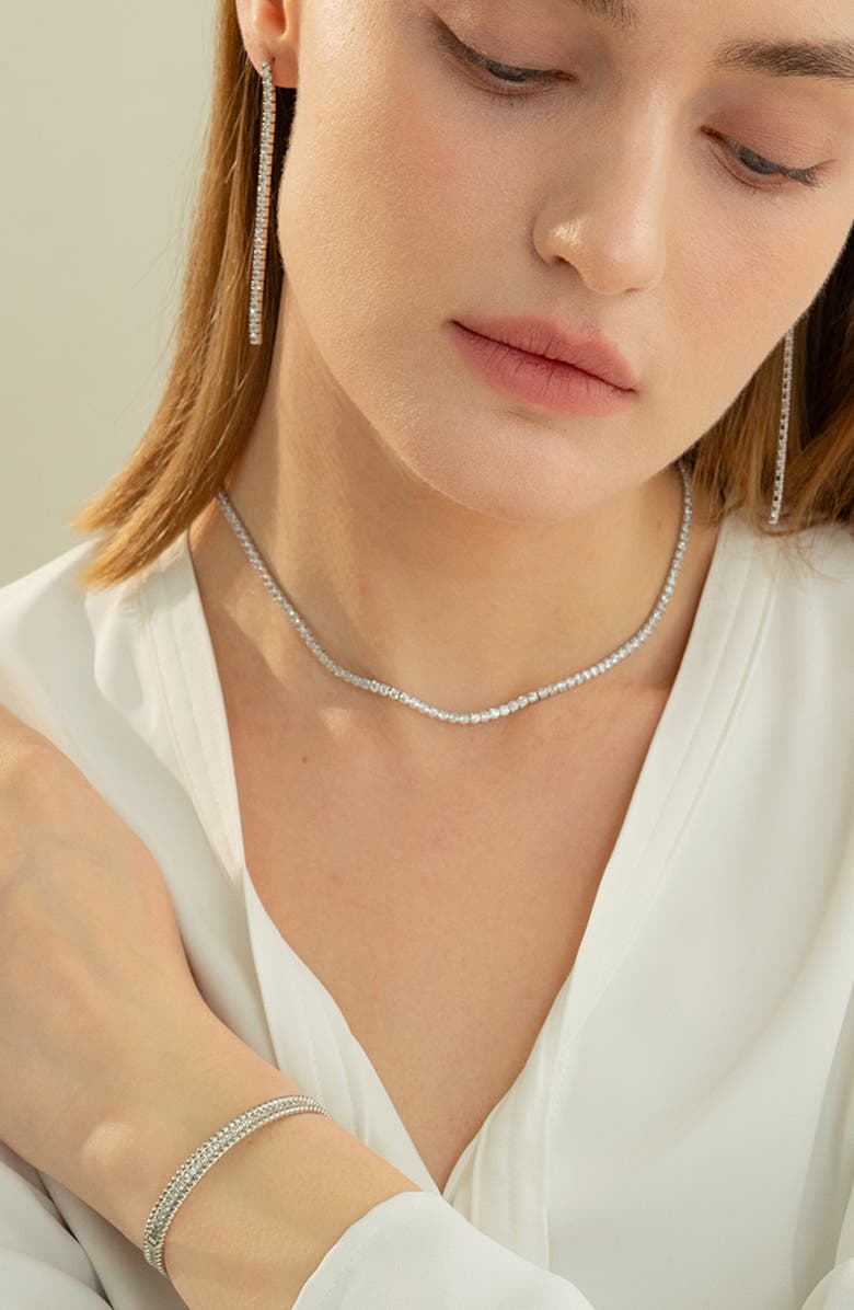 Bearfruit Jewelry Sterling Silver 18k Gold Plated Cherie Tennis Necklace & Earrings Set Holiday Gift Idea, Alternate, color, Silver