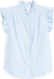 Caslon® Ruffle Sleeve Cotton Blend Top
