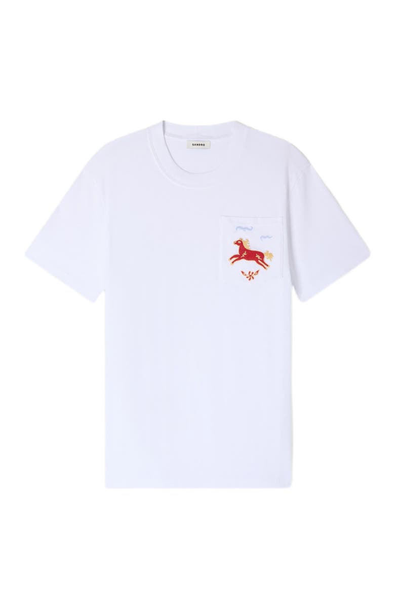 SANDRO Embroidered horse cotton T-shirt, Main, color, White