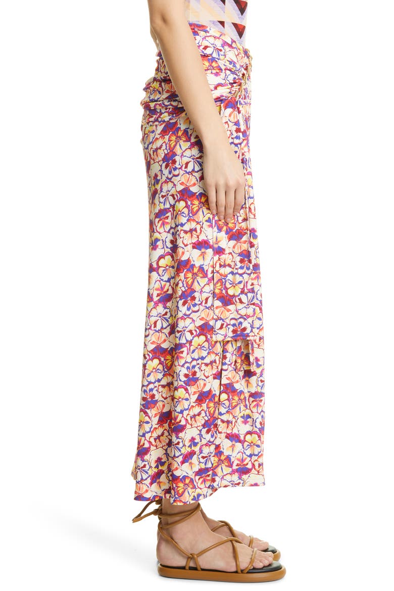 paco rabanne x Fondation Vasarely Ruched Sunny Pansy Chain Detail Jersey Skirt, Alternate, color, SUNNY PANSY