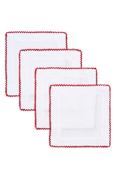 Picot Edge Set of 4 Linen Cocktail Napkins