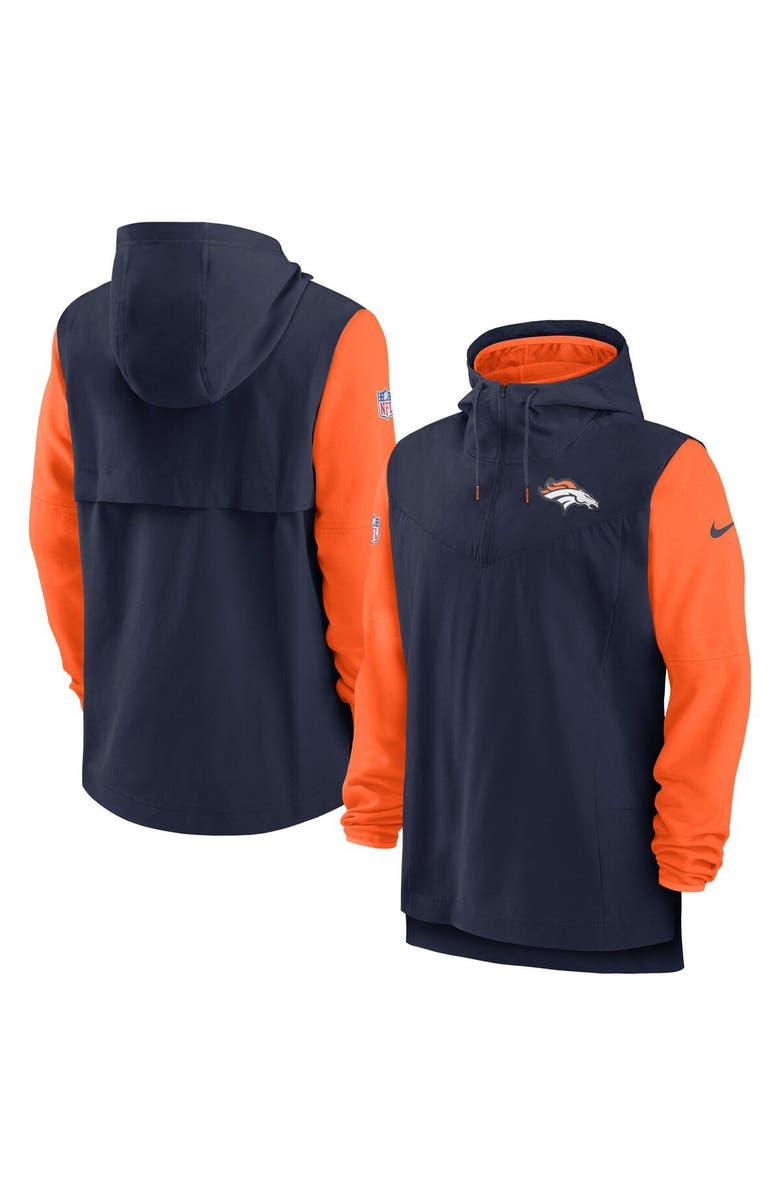 Nike Men's Nike Navy/Orange Denver Broncos Sideline Player Quarter-Zip Hoodie, Main, color, 