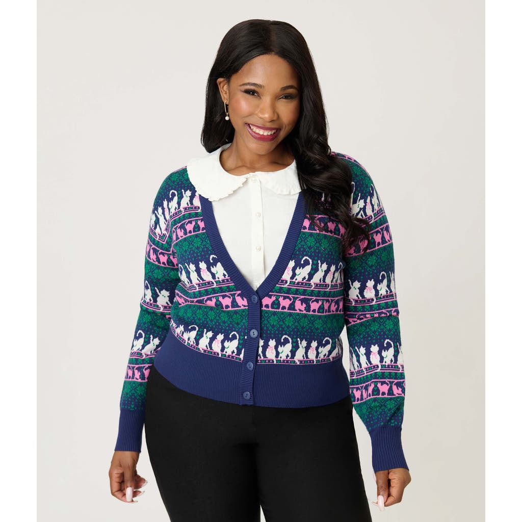 Unique Vintage Plus Size Cropped Knit Cardigan In Multi