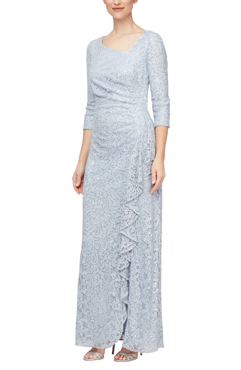 Alex Evenings Sequin Lace Ruffle Gown, Main, color, 