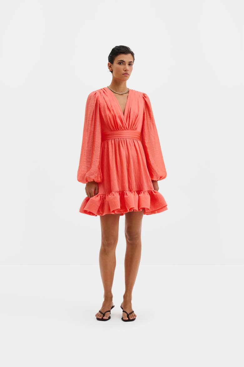 Jadie V-neck Ruffled Mini Dress, Alternate, color, Coral