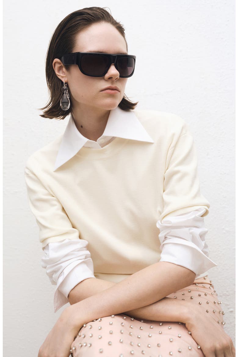 Short Sleeve Cotton & Wool Sweater, Alternate, color, ECRU