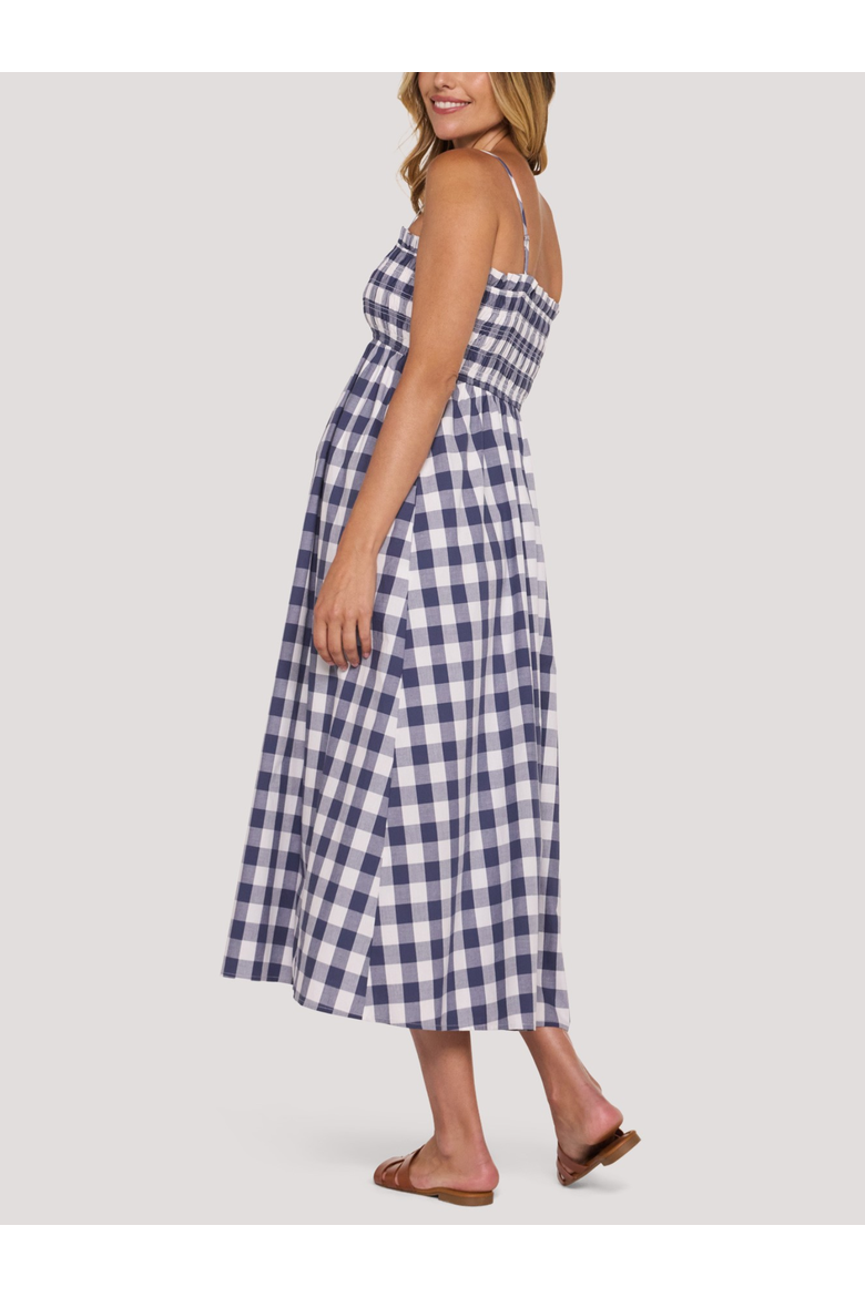Smocked Maxi Dress With Removable Straps, Alternate, color, Blue & White Check