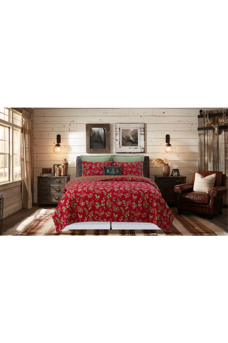 Maureen Floral Reversible King 3-Piece Quilt Bedding Set, Alternate, color, Red