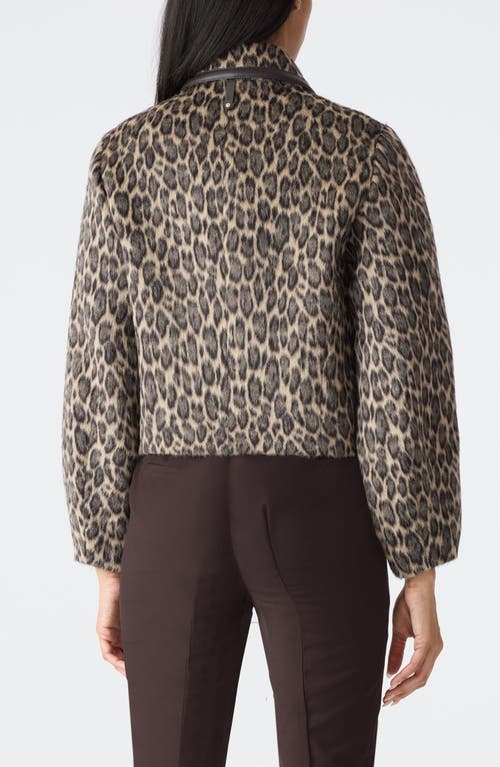 Mackage Animal Print Cropped Leather Trim Jacket In Brown