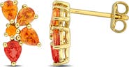 DELMAR Pear and Round Orange Sapphire Stud Earrings