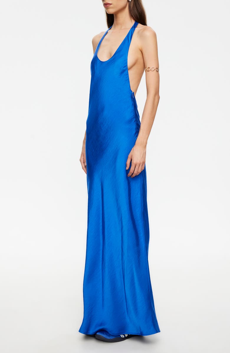LIONESS Bare Hammered Satin Maxi Dress, Alternate, color, Royal Blue