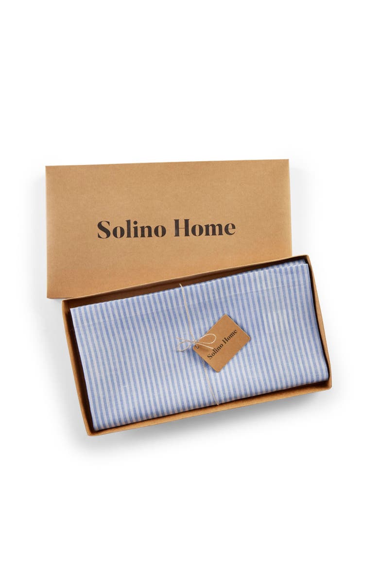 Linen Tablecloth - Narrow Stripe, Alternate, color, Cornflower Blue and White
