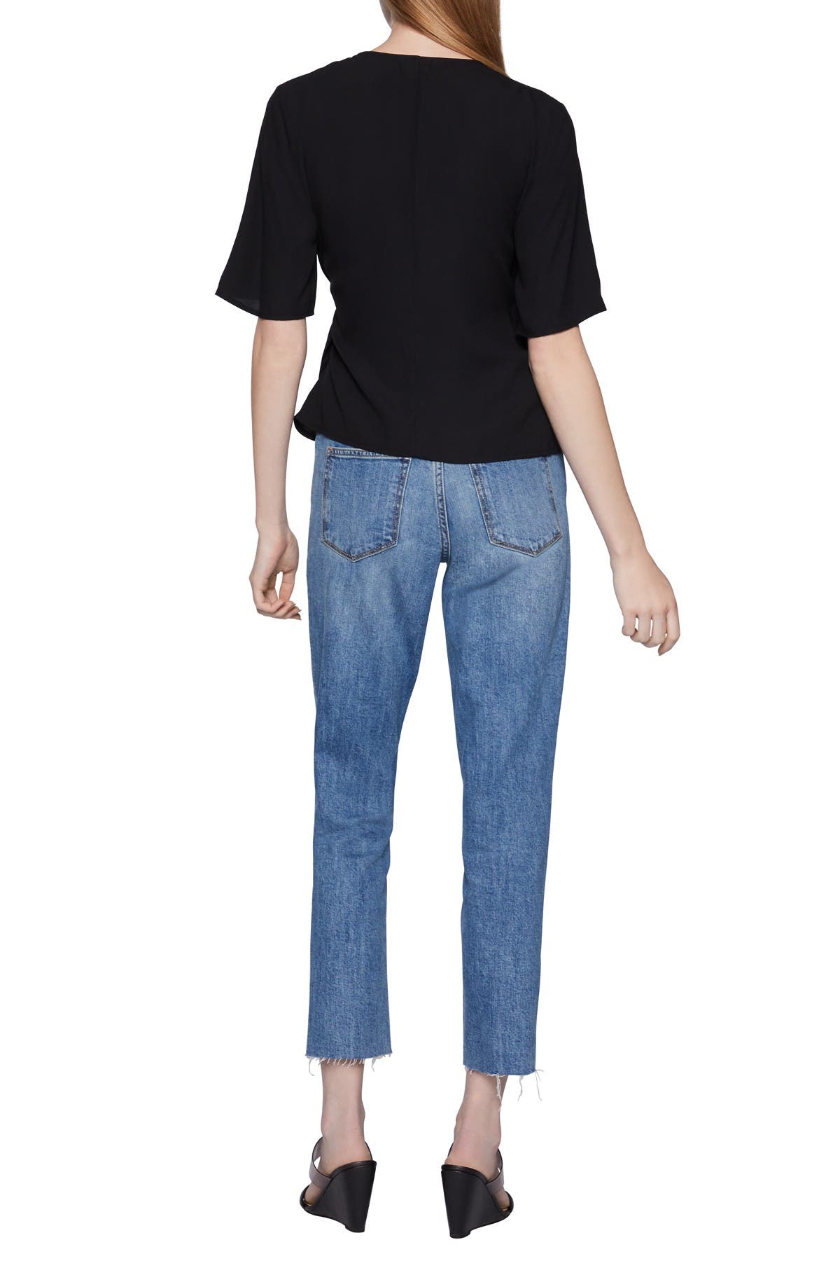 BCBGeneration Solid Elbow Sleeve Satin Wrap Top (Women) | Nordstromrack