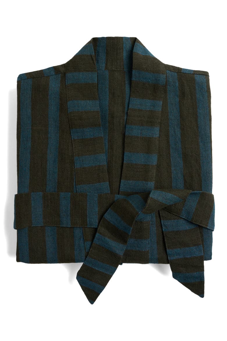 Stripe Linen Robe, Alternate, color, EVERGREEN AND PEACOCK