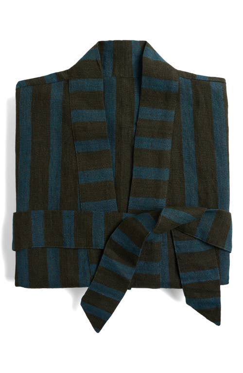 Parachute Stripe Linen Robe In Gray