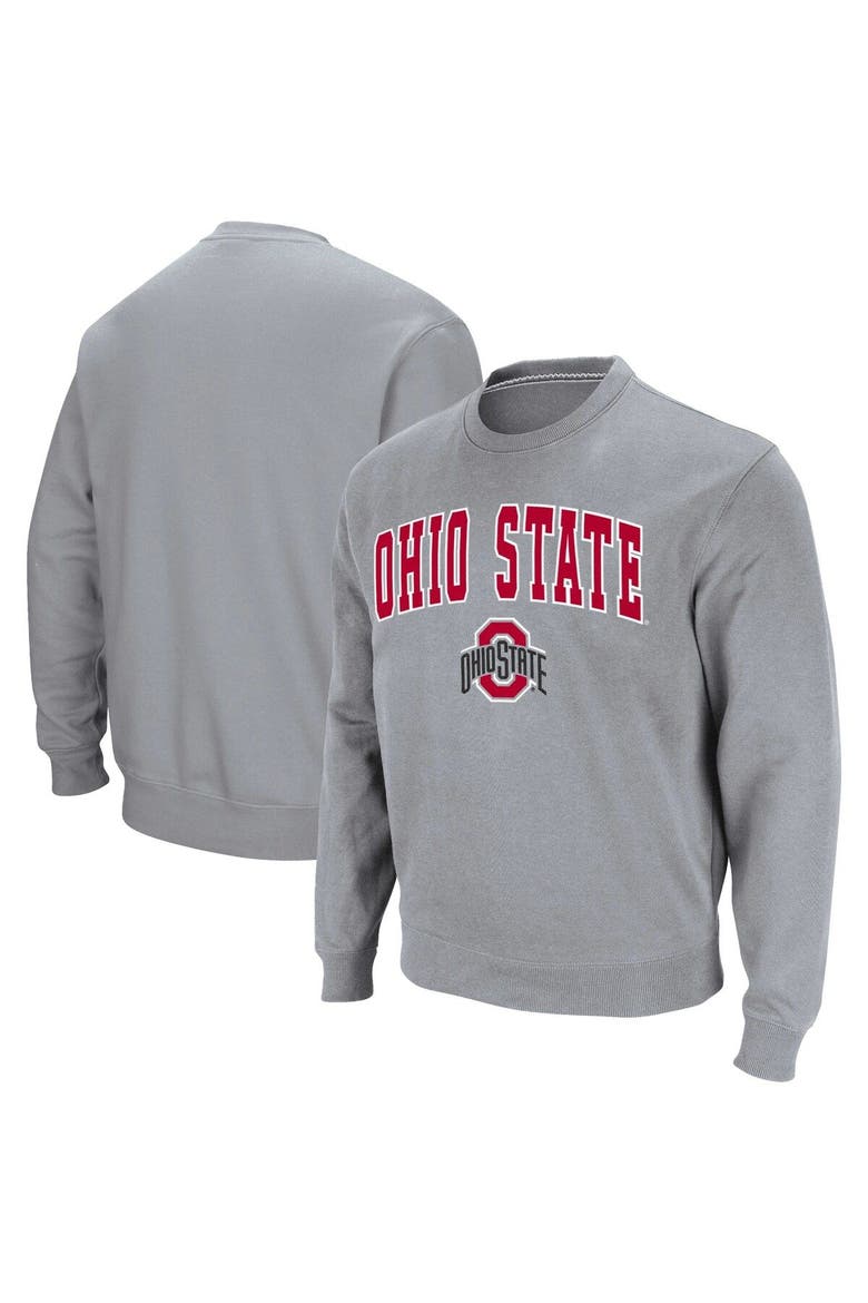 Men's Colosseum Heathered Gray Ohio State Buckeyes Team Arch & Logo Tackle Twill Pullover Sweatshirt, Main, color, Heather Gray