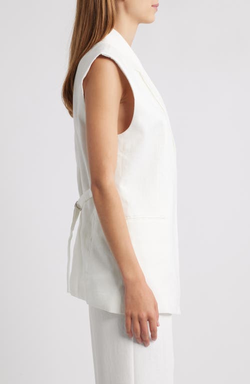 Mango Long Linen Vest In White