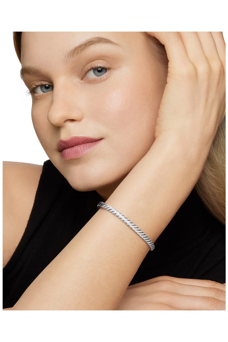 Sculpted Cable Bangle Bracelet with Diamonds, 4.6mm, Alternate, color, 18K WHITE GOLD/ DIAMOND