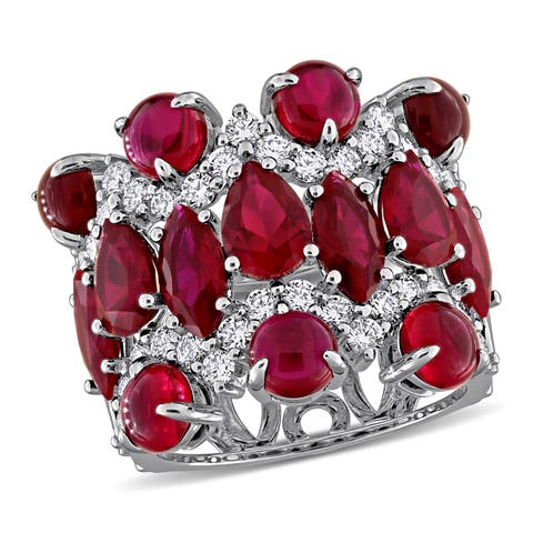 Lab-Created Ruby & Diamond Semi-Eternity Ring 14k
