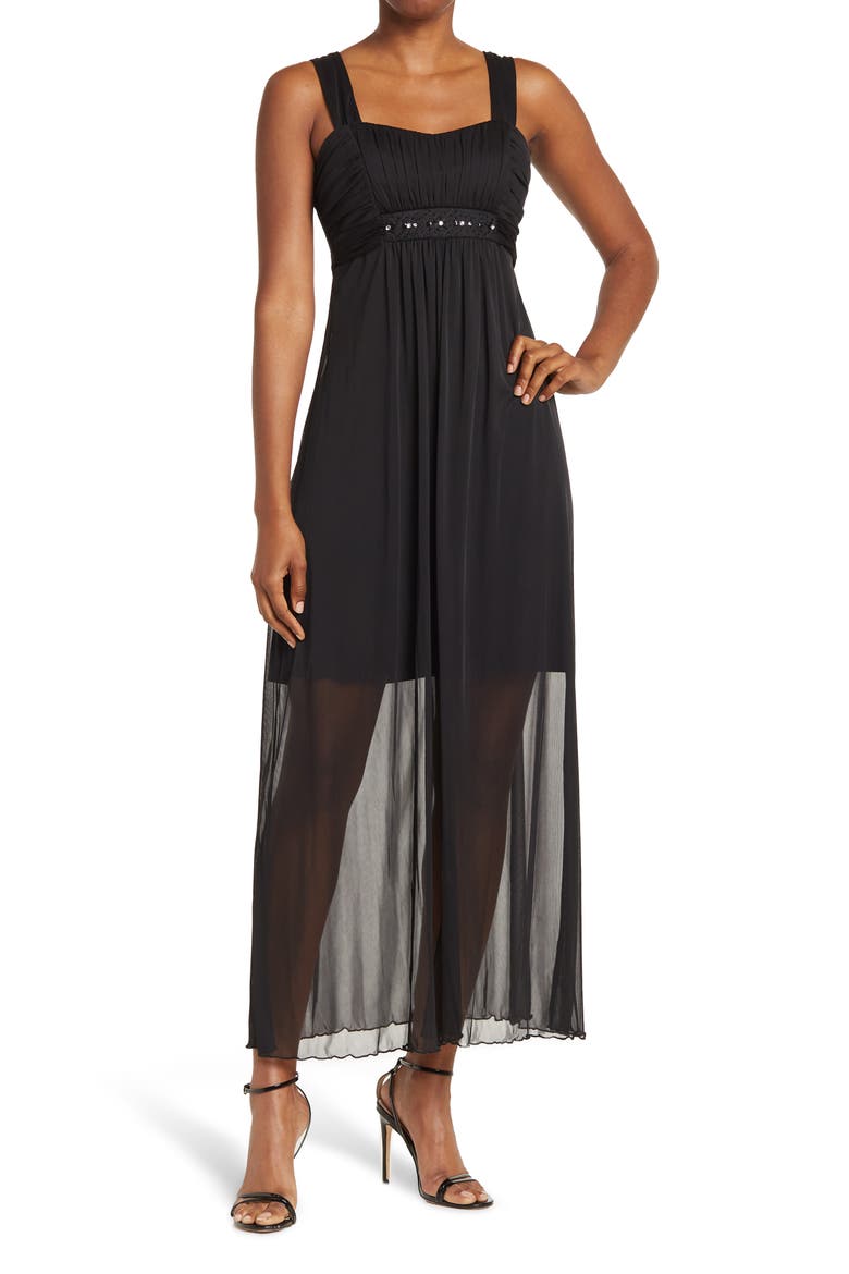 Wide Strap Chiffon Maxi Dress, Main, color, BLACK
