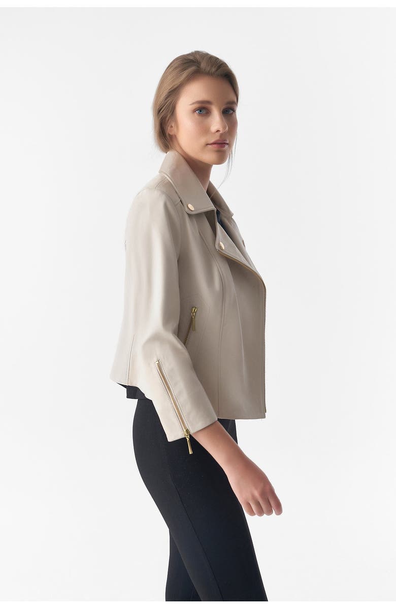 Furniq UK Cordelia Leather Jacket, Alternate, color, Beige