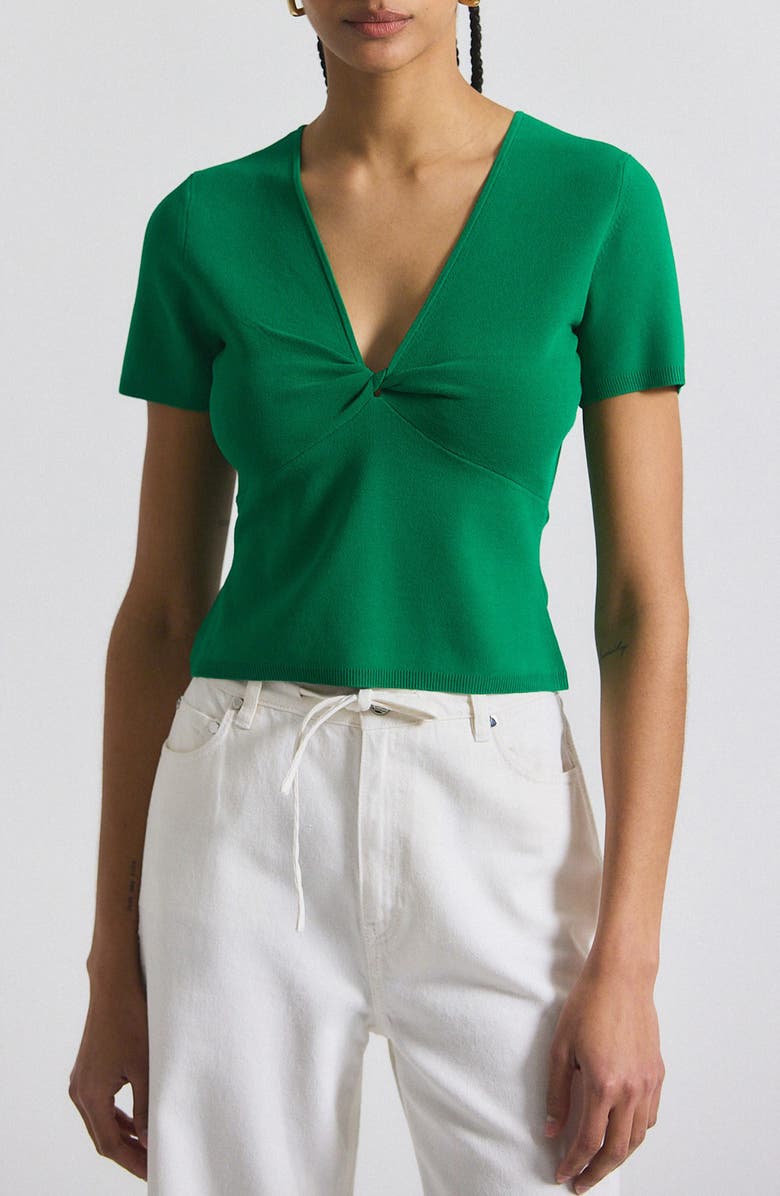 Derek Lam 10 Crosby Belle Twist Detail Short Sleeve Sweater, Main, color, 