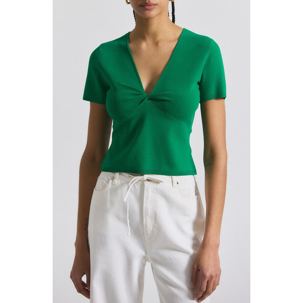 Derek Lam 10 Crosby Belle Twist Detail Short Sleeve Sweater In Green