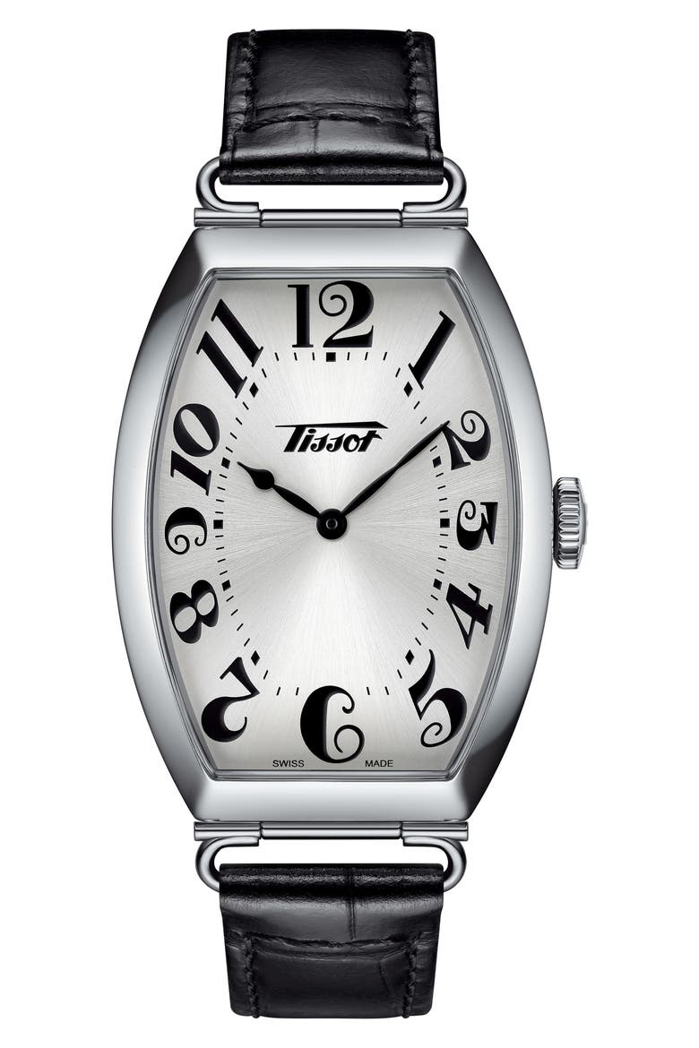 Heritage Porto Swiss Quartz Leather Strap Watch, 21mm, Main, color, SILVER