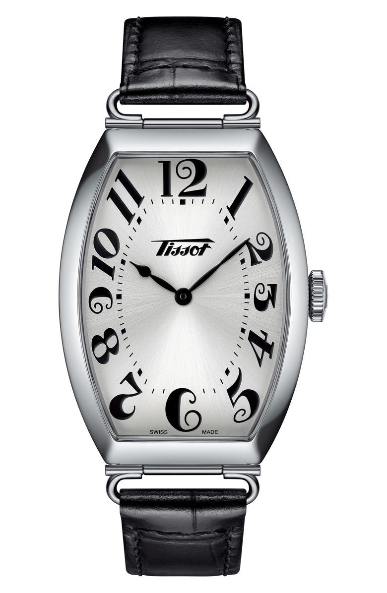 Tissot Heritage Porto Swiss Quartz Leather Strap Watch, 21mm, Main, color, Silver