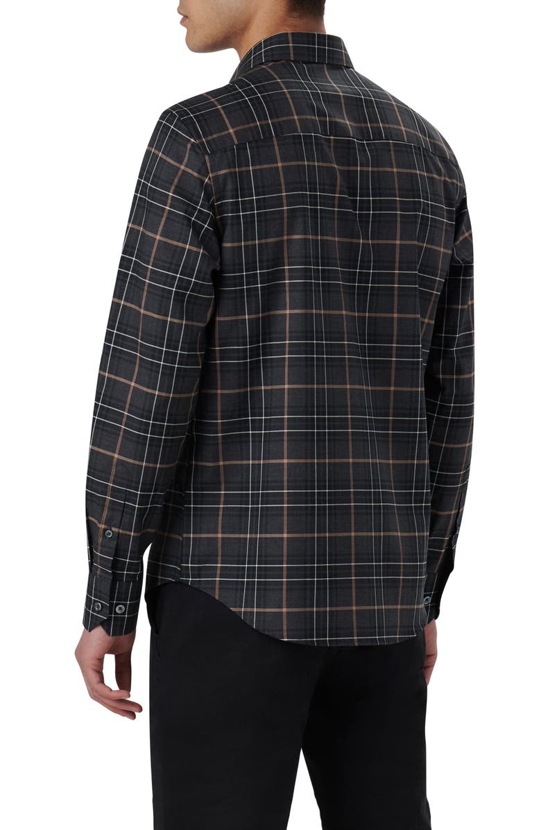 Bugatchi Julian Plaid Print Cotton Button-Up Shirt, Alternate, color, Black