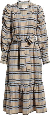 CIEBON Mariyah Long Sleeve Seersucker Midi Dress