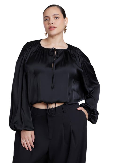 Satin Drawstring Peasant Blouse