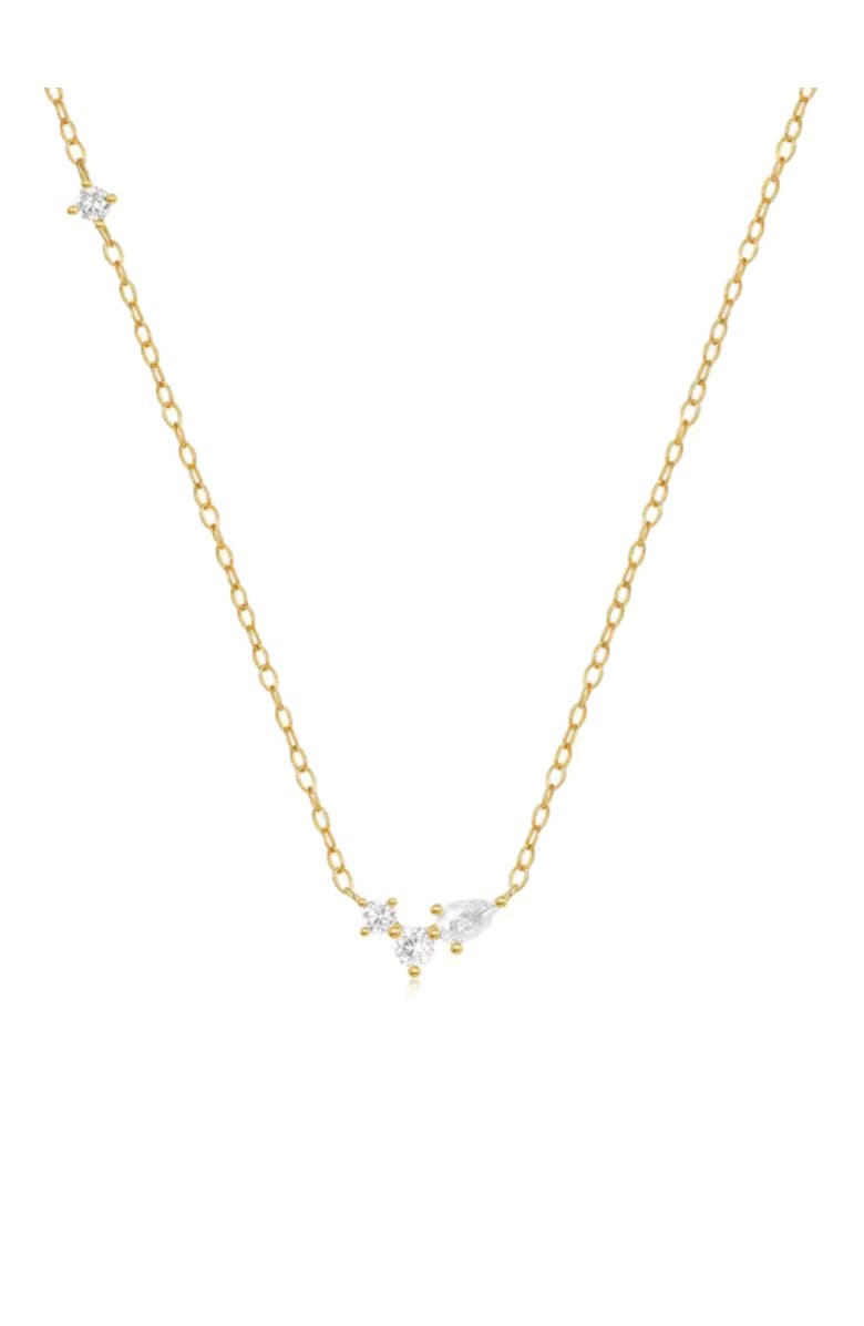 Hollywood Sensation Orlina Delicate Necklace with Three Round and One Pear Cut Cubic Zirconia Stones, Main, color, 