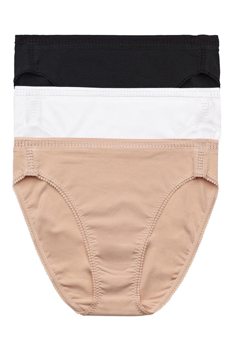 Cabana Cotton Assorted 3-Pack High Cut Briefs, Main, color, BLACK/ WHITE/ CHAMPAGNE