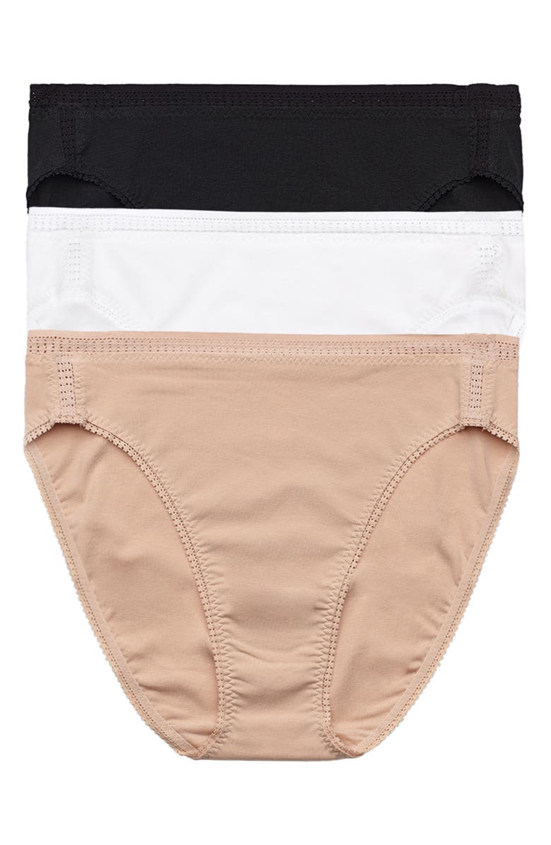 On Gossamer Cabana Cotton Assorted 3-Pack High Cut Briefs, Main, color, Black/ White/ Champagne