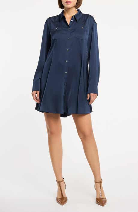 Belden Long Sleeve Satin Mini Shirtdress
