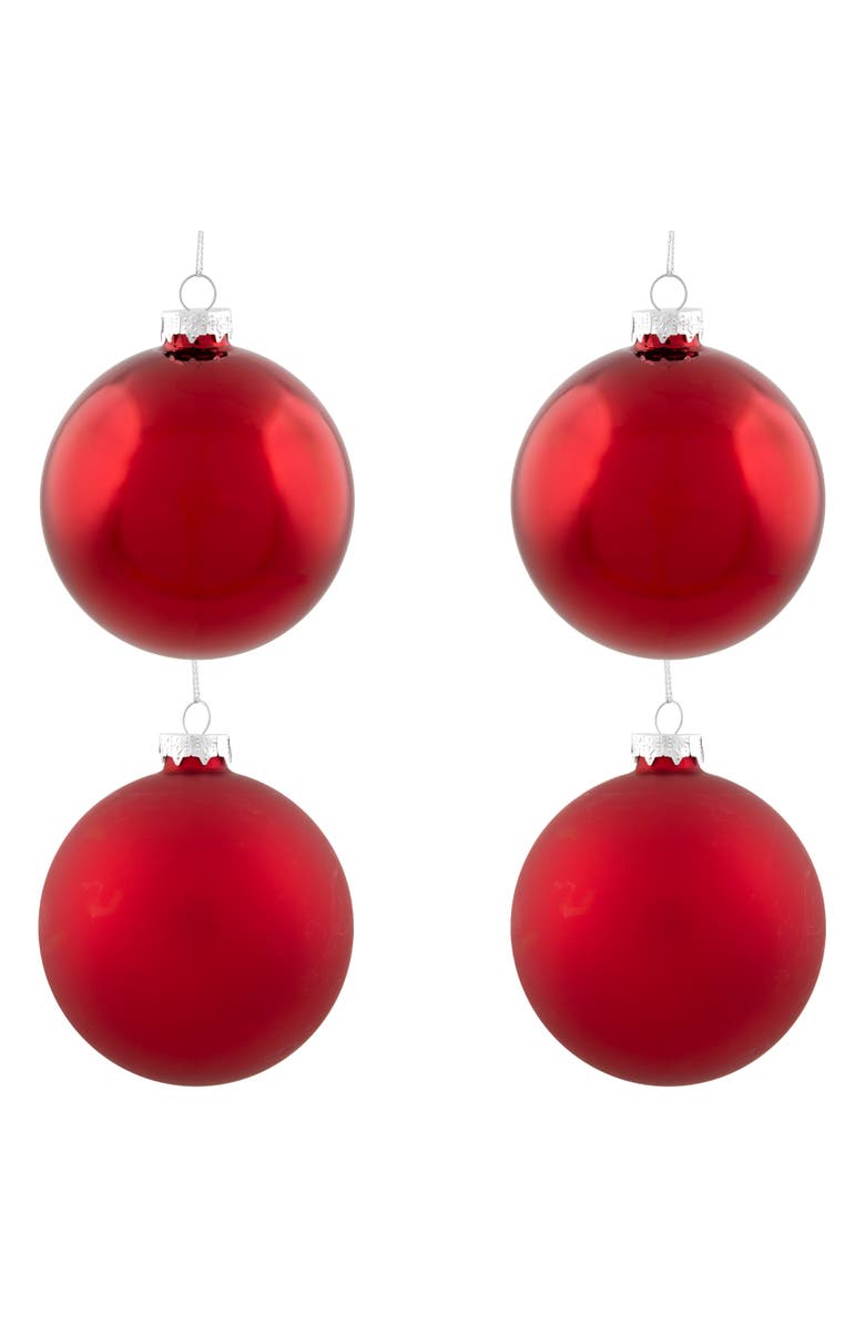 Northlight 2-Finish Christmas Glass Ball Ornaments - 4" (100mm) - Red - 4ct, Main, color, 