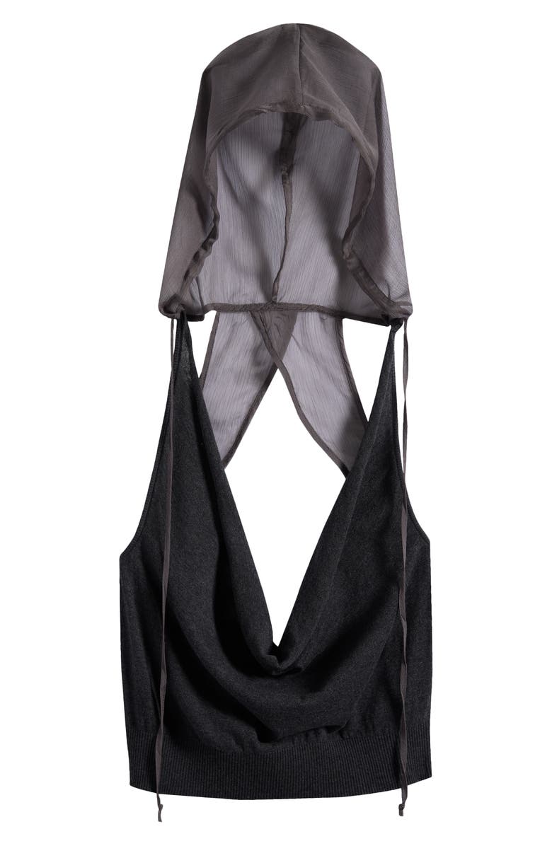 JADED LONDON Plunge Neck Knit Chiffon Hooded Top, Alternate, color, Grey