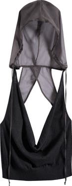 JADED LONDON Plunge Neck Knit Chiffon Hooded Top