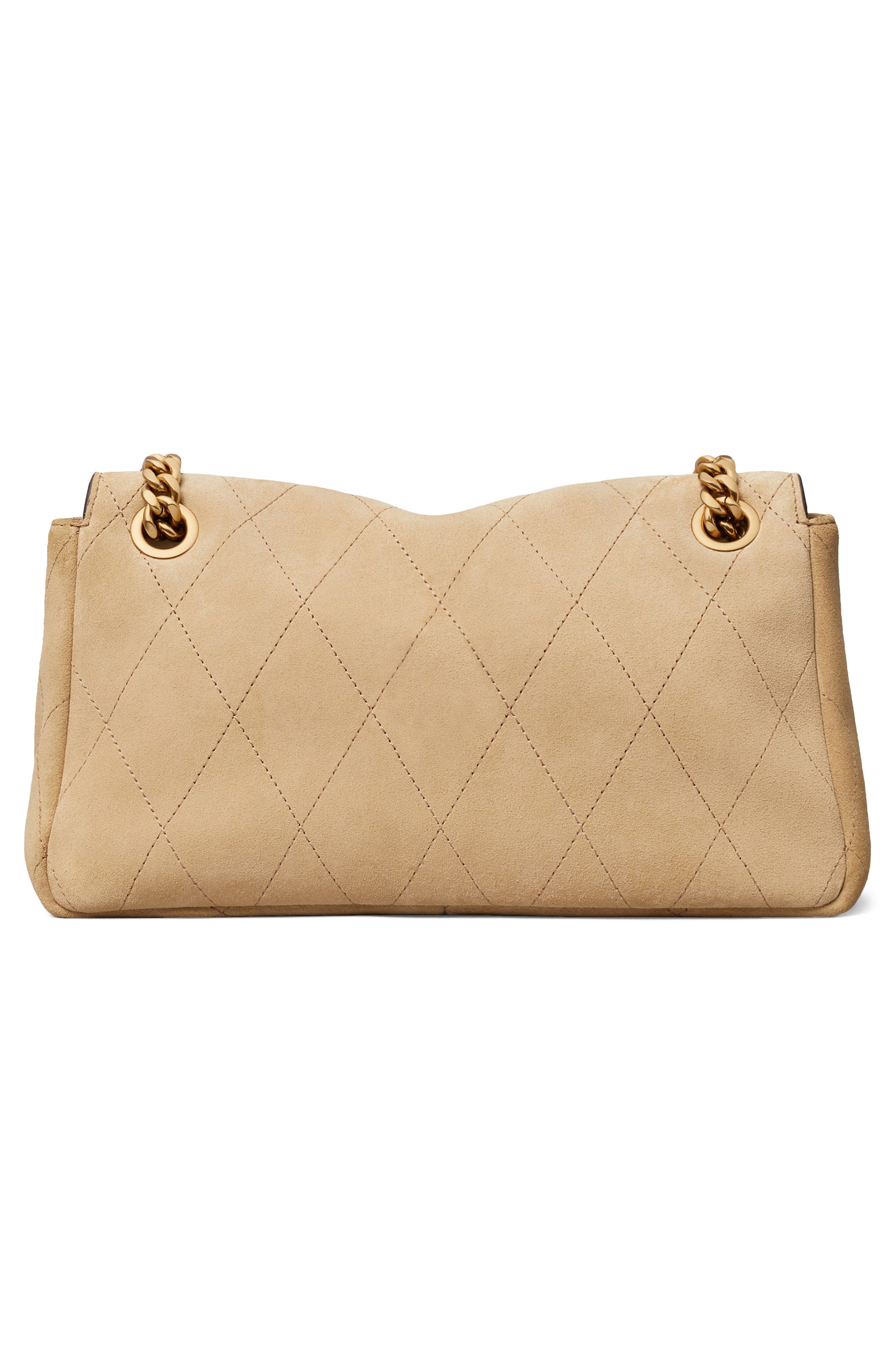 Tory Burch Charlie Quilted Suede Shoulder Bag, Alternate, color, Stone