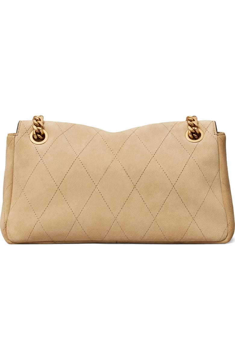 Tory Burch Charlie Quilted Suede Shoulder Bag, Alternate, color, Stone
