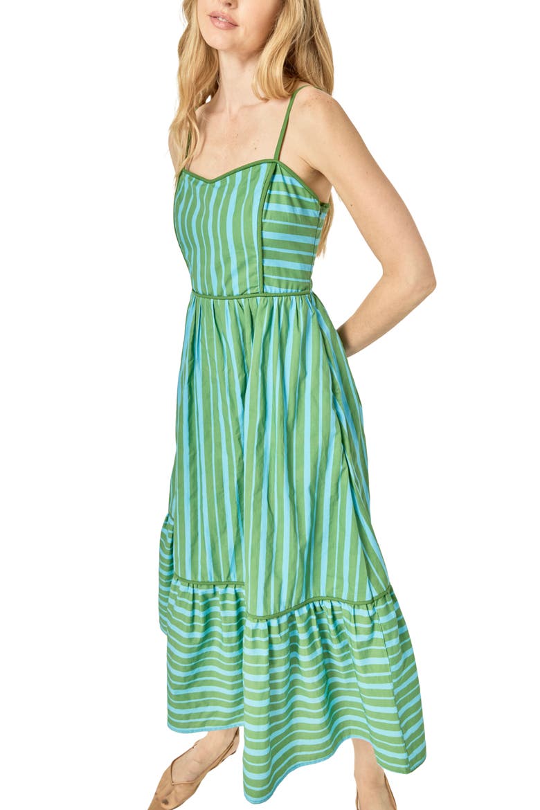 Striped Cotton Maxi Dress, Alternate, color, GREEN/ BLUE STRIPE