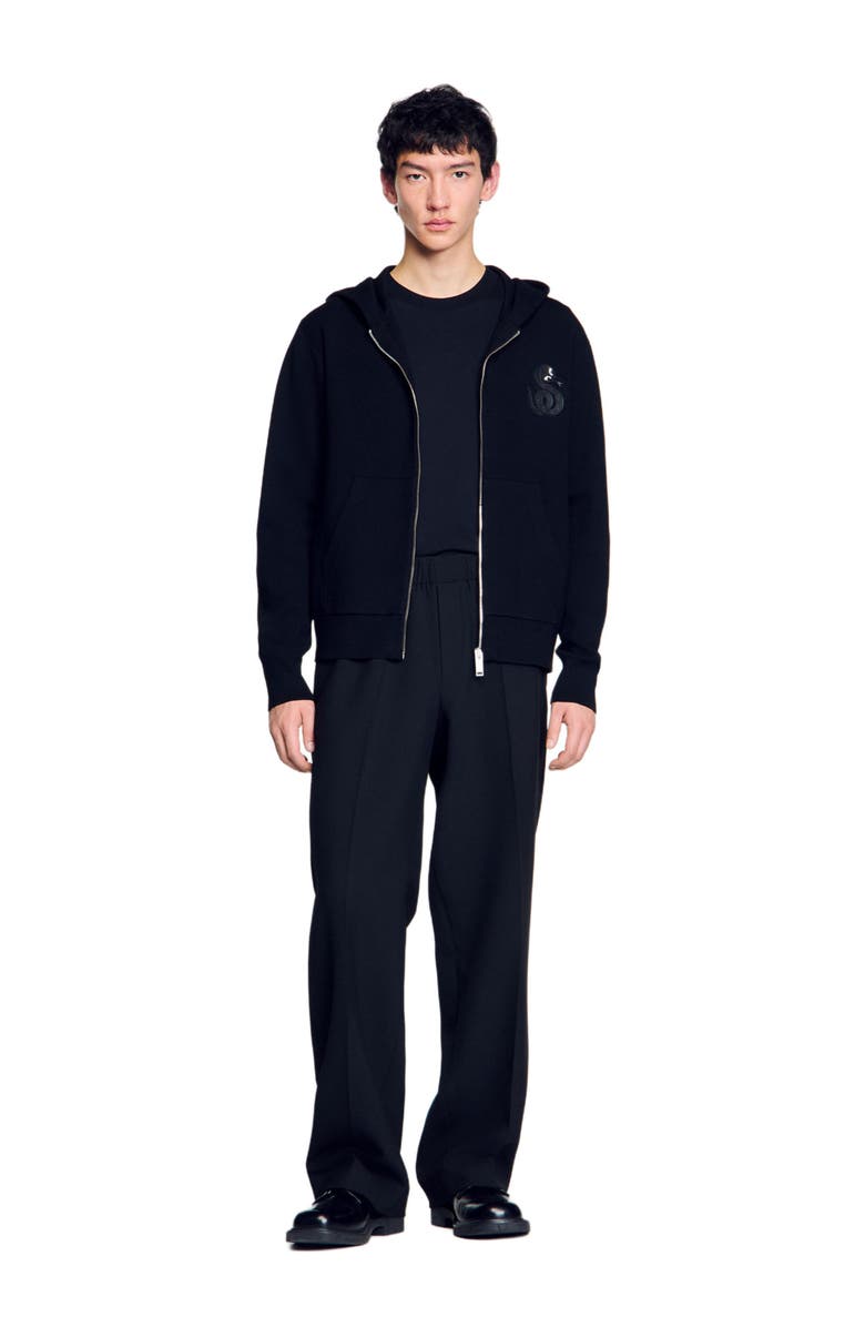 SANDRO Zip-up cardigan with snake detail, Alternate, color, 